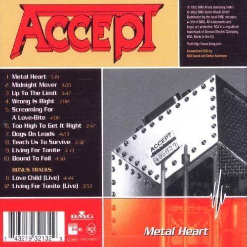 Accept - Metal Heart (Euro. w. 2 bonus live tracks) - CD - New - Image 2