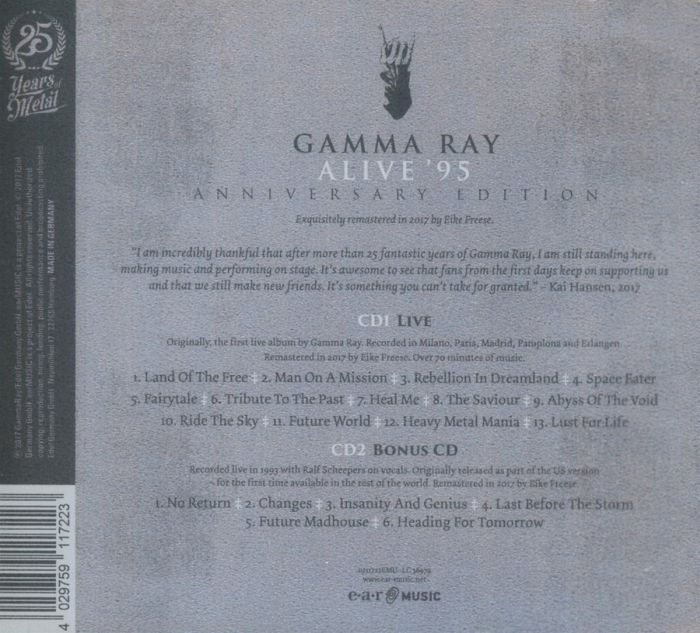 Gamma Ray - Alive '95 (Anniversary Ed. 2CD remastered reissue) - CD - New - Image 2