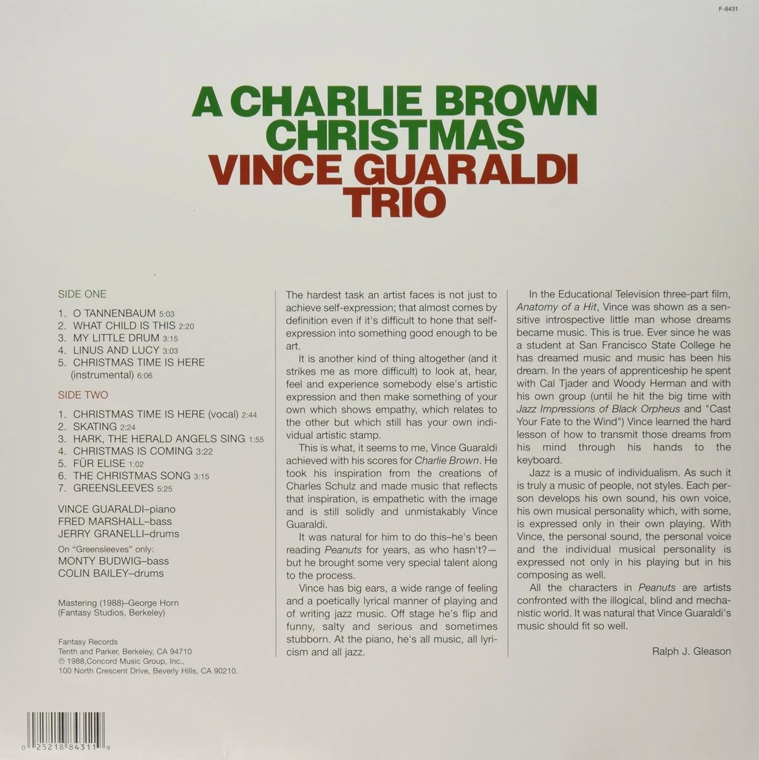 Guaraldi, Vince Trio - Charlie Brown Christmas, A (O.S.T.) (Green vinyl reissue) - Vinyl - New - Image 2
