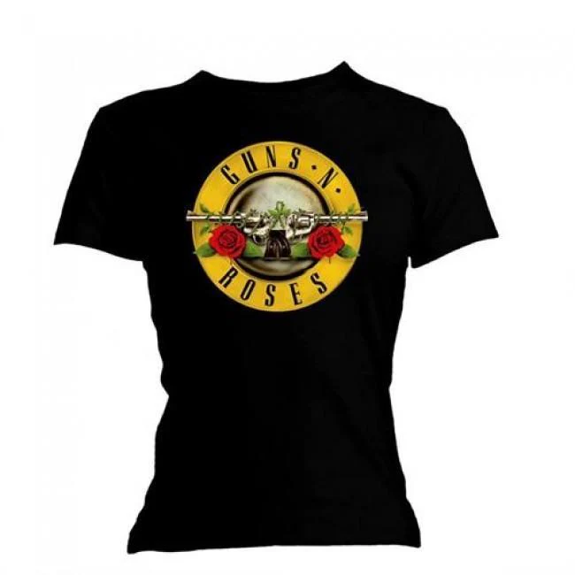 Guns N Roses - Bullet Logo Womens Fitted Skinny Fit Black Shirt - 100% Official Merchandise