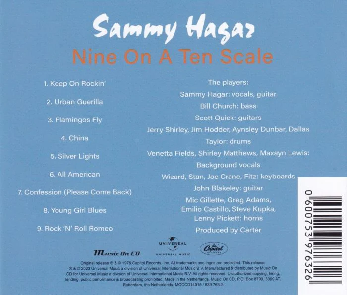 Hagar, Sammy - Nine On A Ten Scale (2023 reissue) - CD - New - Image 2