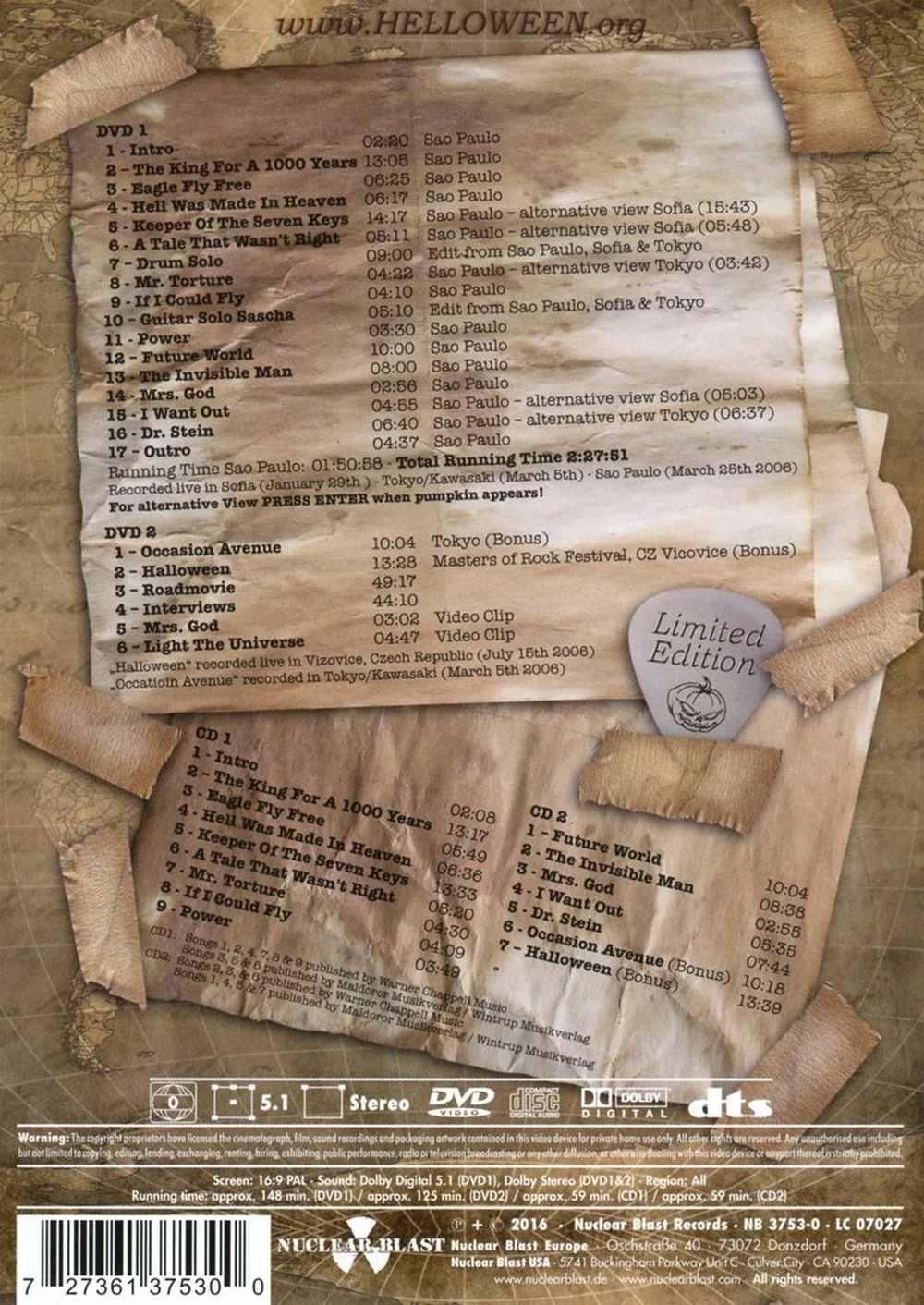 Helloween - Keeper Of The Seven Keys - The Legacy - World Tour 2005/2006 - Live On 3 Continents (2DVD/2CD 2016 reissue) (R0) - DVD - Music - Image 2