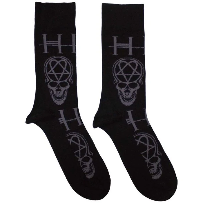 HIM - Black Crew Socks (Fits Sizes 7 to 11) - Heartagram, Skull & Logo - Image 2