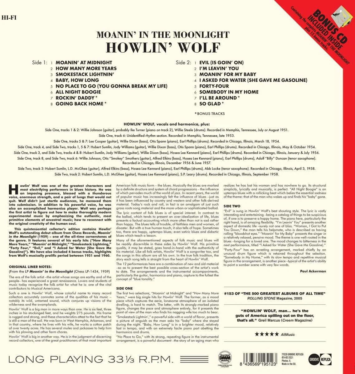 Howlin' Wolf - Moanin' In The Moonlight (2021 reissue with bonus CD) - Vinyl - New - Image 2
