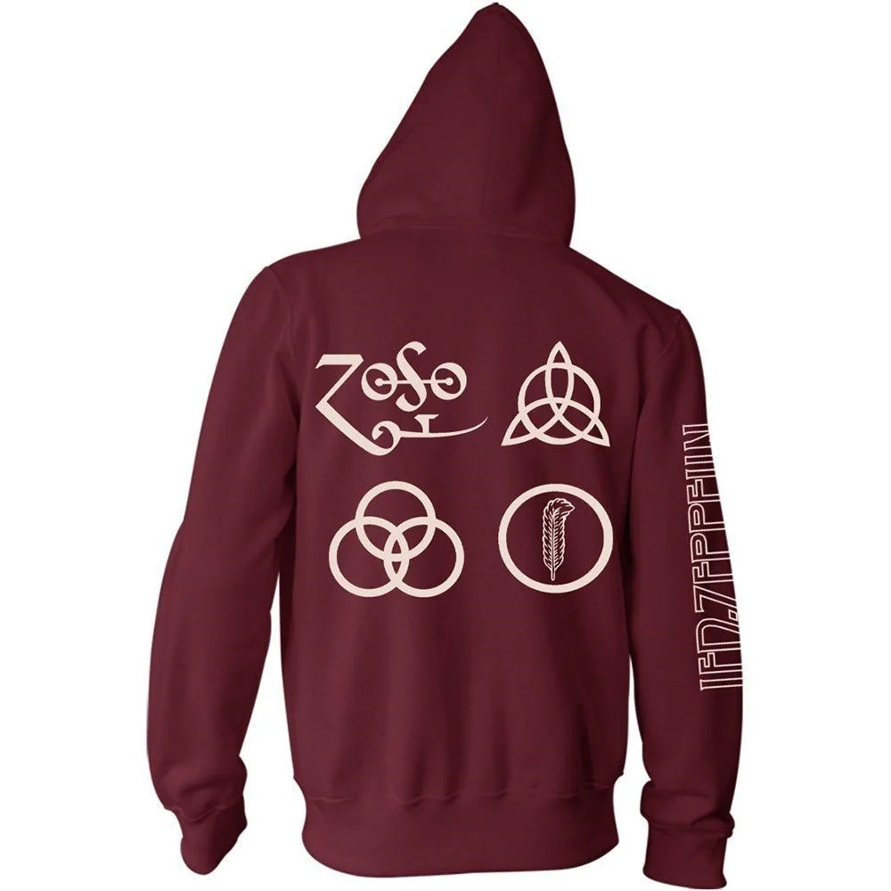 Led Zeppelin - Zip Maroon Hoodie (Symbols) - 100% Official Merchandise - Image 3
