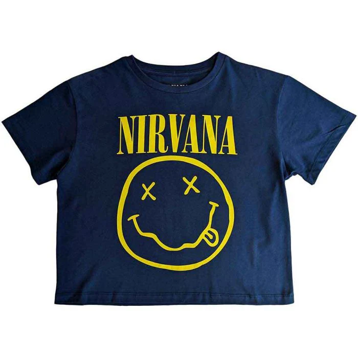 Nirvana - Smiley Womens Navy Crop Top - 100% Official Merchandise - Image 2