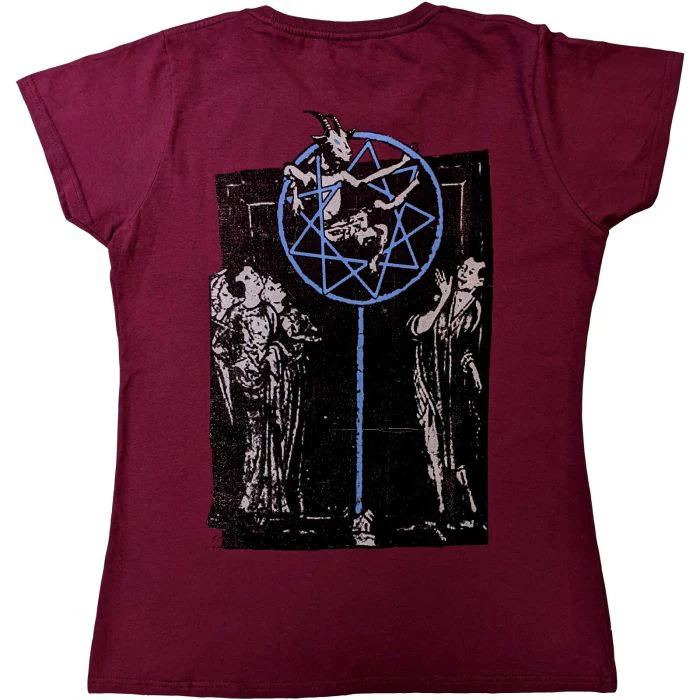 Slipknot - Goat Logo and Demon Womens Fitted Maroon Shirt - 100% Official Merchandise - Image 3