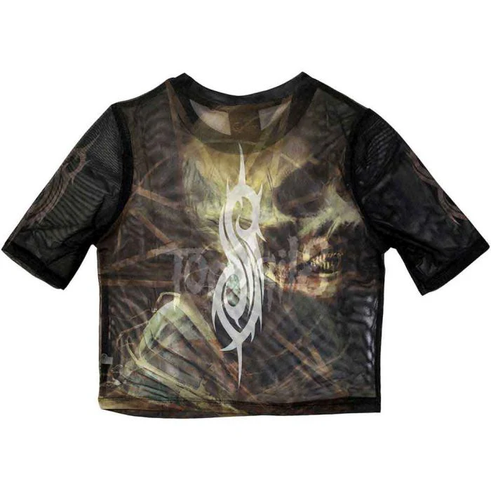 Slipknot - TESF Womens Fitted Black Mesh Crop Top - 100% Official Merchandise - Image 3