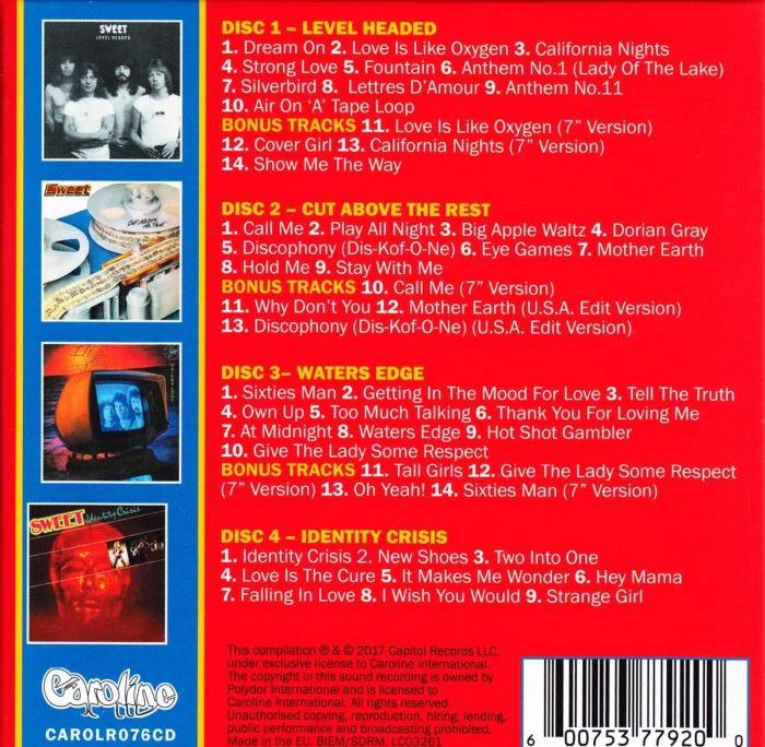 Sweet - Polydor Albums, The (Level Headed/Cut Above The Rest/Waters Edge/Identity Crisis) (4CD) - CD - New - Image 2