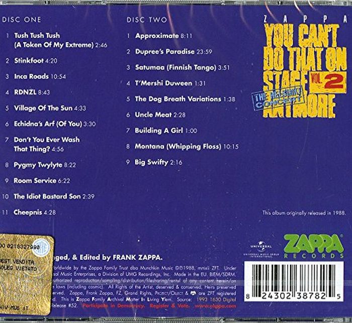 Zappa, Frank - You Can't Do That On Stage Anymore Vol. 2 (2CD) - CD - New - Image 2