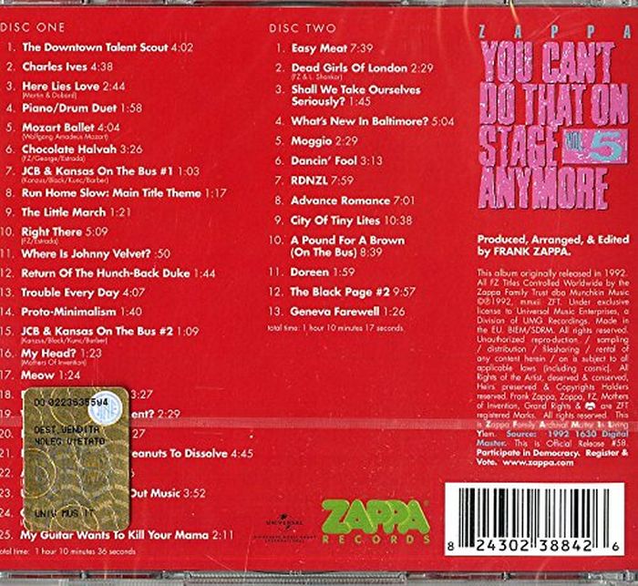 Zappa, Frank - You Can't Do That On Stage Anymore Vol. 5 (2CD) - CD - New - Image 2